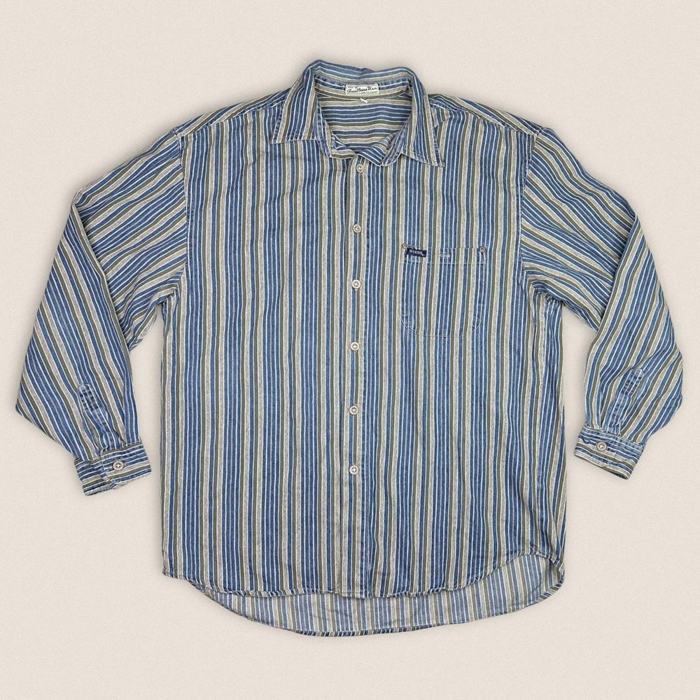 Vintage 90s Guess Jeans Vertical‎ Striped Button Down Shirt Size Large